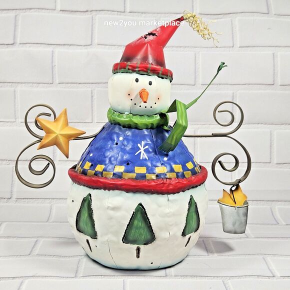 Whimsical Metal Snowman Candle Lantern Holder Holiday Christmas Decor 13” Tall - Picture 2 of 16